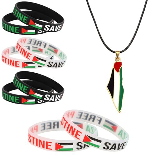 Carreneu 8er-Pack Palästina-Armbänder - Silikon-Armbänder mit Palästina-Flagge für Männer und Frauen (Schwarz+Weiß)
