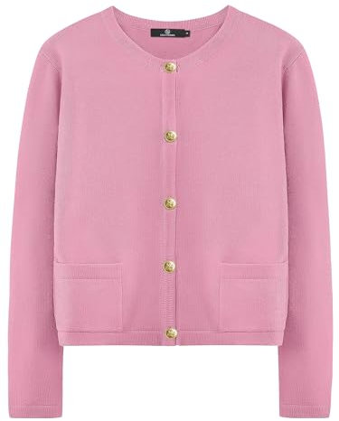 LILLUSORY Maglioni Cardigan da donna 2025 Autunno Oufits Vestiti Moda Trendy Top a maniche lunghe Giacche in Maglia Casual, Rosa chiaro., S