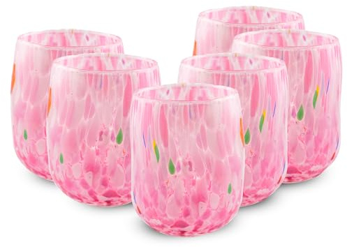MurArt Bicchieri di Murano Rosa Set da 6 bicchieri da 250ml Collezione Onde in vetro soffiato a mano in lavorazione artigianale