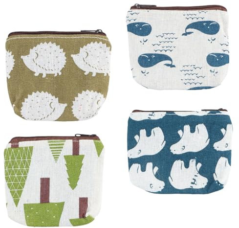 Dokeno Porte-Monnaie Garçon Fille 4 Pcs Dessin Animé Sac à Monnaie avec Fermeture Carte Porte-clés Portefeuille Cartoon Imprimé Toile Sac pour Rouge à Lèvres Coin
