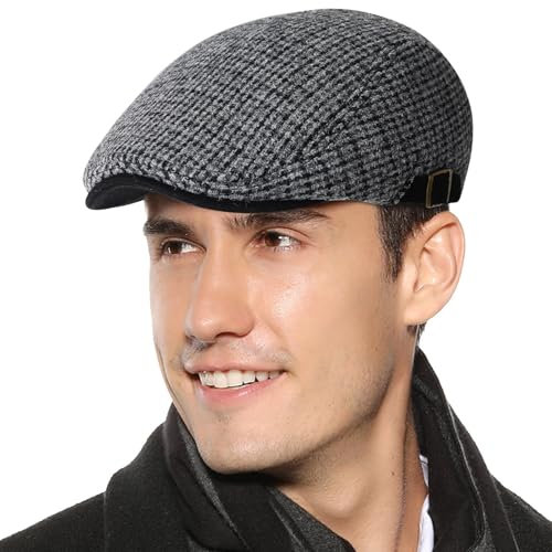 Superora Schirmmütze Herren Barett Schiebermüntze Baskenmütze Herrenmütze Winter Warme Cap Newsboy Flat Schwarz