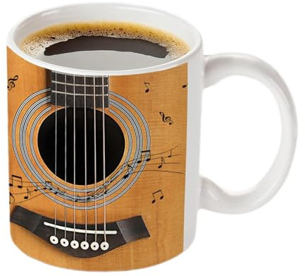 Keyubria Guitar Coffee Cup, 350ml Ceramic Guitar Chord Coffee Cup, Guitar Pattern Coffee Cup, Guitar Chord Coffee Mug Bass Guitar Water Cup, Musical Instruments Coffee Cup for Music Lover
