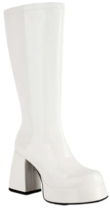 Stivali da donna in pelle con tacco alto, con tacco alto al ginocchio, con plateau e plateau, bianco, 36