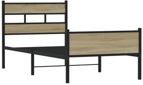 vidaXL Bettgestell, Bett ohne Matratze, Bettgestell mit Lattenrost Kopfteil, Einzelbett für Schlafzimmer, Sonoma-Eiche 90x200cm Holzwerkstoff