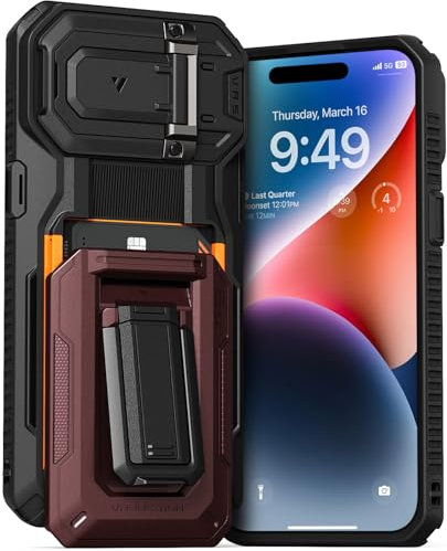 VRS DESIGN Origin Series Schutzhülle für iPhone 15 (2023), iPhone 14 (2022), iPhone 13 (2021), Brieftaschen-Kartenhalter, 3 Kartenfächer, robuste, halbautomatische Schutzhülle mit 3 Karten und