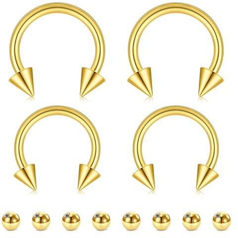 LAURITAMI 4 Stück Hufeisen Nasenpiercing Ring Gold, 20G Dünn Chirurgenstahl Hufeisen Nasenpiercing Ring Nase Lippe Ohrring Piercing Schmuck mit Ersatz Kugeln