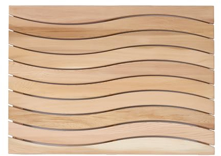 bingaai Zedernholz Badematte 80.0 cm × 60.0 cm, Wellendesign Holz Duschmatte, Holz Badezimmermatte rutschfest für Badewanne Sauna Spa Zuhause, Holzbodenmatte groß für Innen- und Außendusche