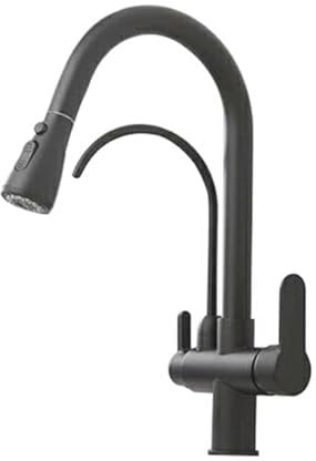 3 Way Kitchen Tap Drinking Black Gooseneck Kitchen Tap with Pull Out Spray Stainless Steel Single Lever Kitchen Mixer Tap Mixer Tap for Kitchen Sink