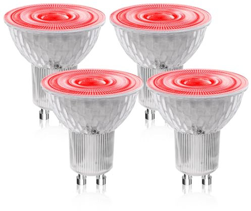 BrightArk GU10 Rote LED Glühbirnen 5W, MR16 Rote Farb-Spotlights 50W, MR16 GU10 Halogen-Ersatz 38 Grad Strahlwinkel für Wand-Washer-Lampe Landschaftsbeleuchtung, 4-Stück