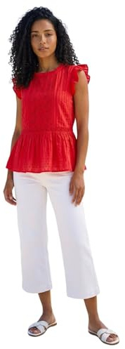 Roman Originals Broderie Anglaise Frill Sleeve Top for Women UK - Ladies Everyday Holiday Spring Summer Round Neckline Comfy Soft Evening Vacation Work Party - Red - Size 10