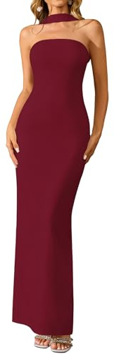 HTZMO Langes Sommerkleid für Damen, rückenfrei, formell, für Hochzeitsgast, Cocktail, Party