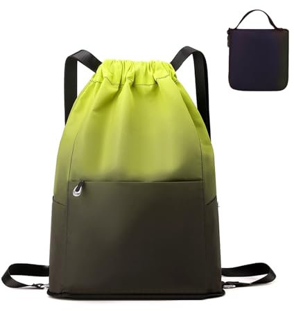RisePlus Sac à Dos Cordon Grand Imperméable ， Sac de Sport Femme/Homme Multifonction pour Piscine, Gym, Shopping, Voyage ， Sac à Dos Léger Pliable avec Poches Multiples ， 43x32x16cm