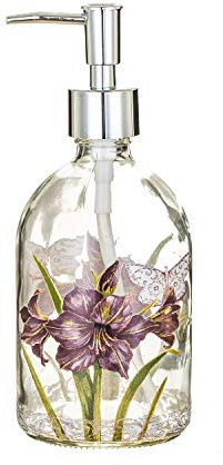 DUSVALLY Modern Glass Hand Soap Dispenser Bottle,Bathroom Lotion Dispensers for Bathroom Vanities or Kitchen Sink with Pump 17oz.Stylish Floral Pattern