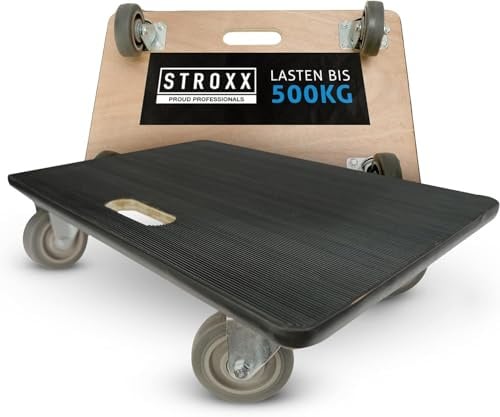STROXX – 1X Transportroller mit 500KG Traglast (600 x 500 x 145mm) – Rollbrett mit rutschfestem Gummibelag – Möbelroller für Umzug & sperrige Gegenstände