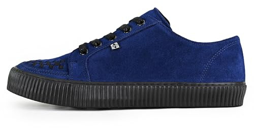 T.U.K. Ribbed Sole Creeper Sneaker - Mens and Womens Fashion Trainers - Skate, Punk, Rock and Goth Shoes in Leather, Suede and Canvas - Colour Navy - Size UK M12 / W13
