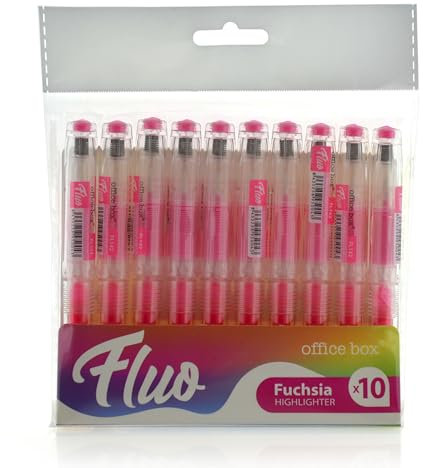 office box, Confezione di evidenziatori ricaricabili Fluorescenti FLUO, il pennarello ecologico con l'inchiostro più solido, fluido e sorprendente, ideale per astuccio. (confezione da 10 - Fucsia)