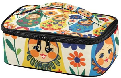 Mnsruu Small Lunch Box with Handle,Cool Bag Portable Thermal Cooler Box Bag for Work, School, Picnic Outdoor,Matryoshka Russian Traditional Wooden Doll
