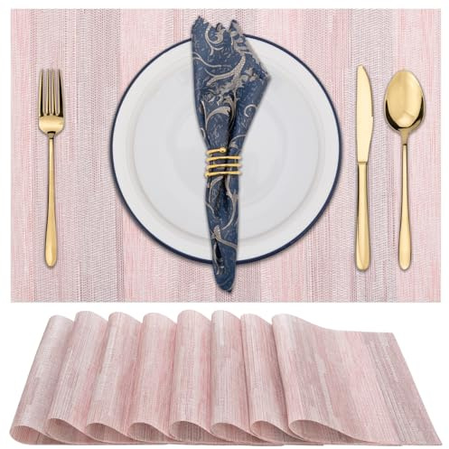 Winknowl 8er Set Tischsets Abwaschbar, PVC Platzdeckchen Abgrifffeste Hitzebeständig, rutschfest Platz-Matten für Küche Speisetisch Abwischbar Tisch-Matten Antifouling Leicht zu Reinigen (Nebelrose)