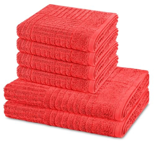 Ross 6-teiliges Handtuch-Set Carre – 4X Handtücher & 2X Duschtücher, Walkfrottee 520 g/m², Hoch-Tief-Struktur, weich & saugstark, 100% Baumwolle – angenehm für die Haut - Hummer