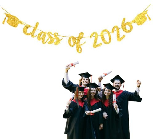 Luxorium Abschluss 2026 Deko Girlande Gold Graduation Banner mit Absolventenhut für Abitur Bachelor Master Abschlussfeier Geschenkidee