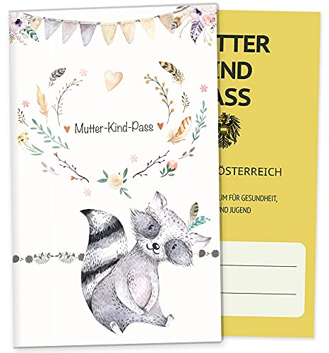 OLGS Mutter-Kind-Passhülle Österreich – Boho Freunde, Schutzhülle für Schwangerschaft Dokumente, MuKiPa Waschbär-Motiv