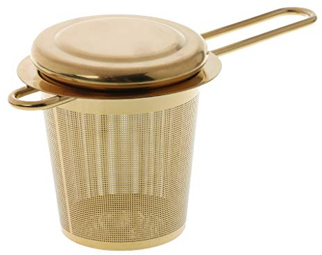hgfcdd Premium Edelstahl-Teesieb mit Doppelgriffen und Deckeln (Gold)