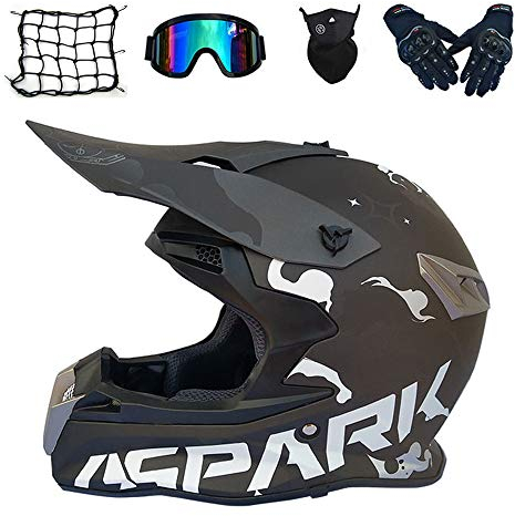 Motocross Helm Schwarz, MRDEAR Pro Motorrad Crosshelm mit Brille (5 Stück) Pro Fullface MTB Helm Motorradhelm Mopedhelm für Off Road BMX Downhill Bike Dirt Bike Sicherheit Schutz,XXL
