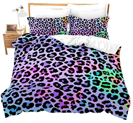 Loussiesd Leopardenmuster Bettwäsche Set Speck Muster Prairie Wild Tier Microfaser Bettbezug Set für Jungen Mädchen Lila Betten Set inkl.1 Bettbezug 135x200 cm und 1 Kissenbezüge 80x80 cm