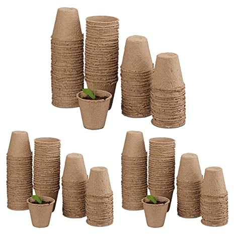 Relaxdays Pot Jardinage en Set, biodégradable, pour Plantes, Rond, 240 pièces, Cellulose, diamètre : 6 cm, Beige