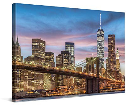 PICANOVA – Bild auf Leinwand New York Manhattan Brooklyn Bridge 120x80cm – Leinwandbild – Premium Leinwanddruck – Wandbild Kunstdruck Auf 2cm Holz-Keilrahmen Wohnzimmer Wanddekoration – New York