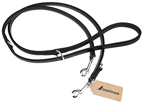 Schnüffelfreunde Hundeleine aus Leder - Trainingsleine - Lederleine für den Hund - Leine 3-Fach verstellbar, für alle Hunde (230cm, Schwarz)