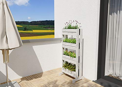 GartenDepot24 stabiles Frühbeet Vertikalbeet Kräuterbeet Hochbeet Trennwand aus Holz mit 4 Kunststoffkästen in GRAU - B64 x T40/20 x H125 cm