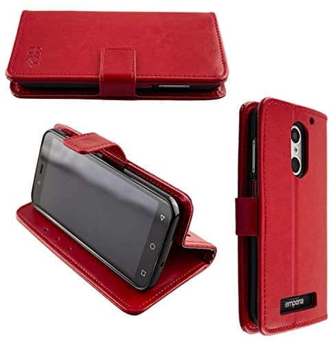 caseroxx Bookstyle Handytasche für Emporia Smart 4 in rot – Klapphülle aus Kunstleder mit Kreditkartenfächern, Magnetverschluss, Standfunktion & Rundumschutz für Display und Gehäuse