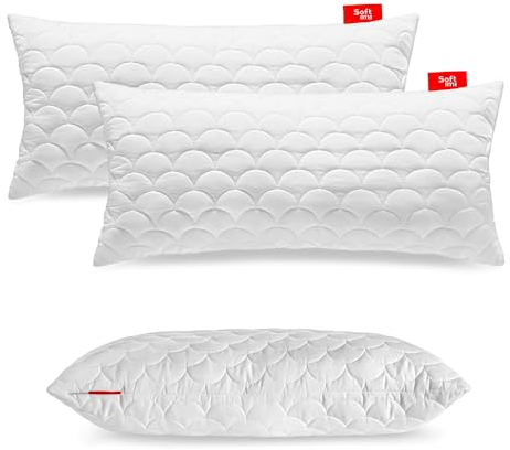 Softimi Gestepptes Premium Kissen 2er Set 40x80 cm Antiallergisch - Anti-Milbe - Geruchlos sofort verwendbar - Mit Härteeinstellung (2er Set 40x80 cm)