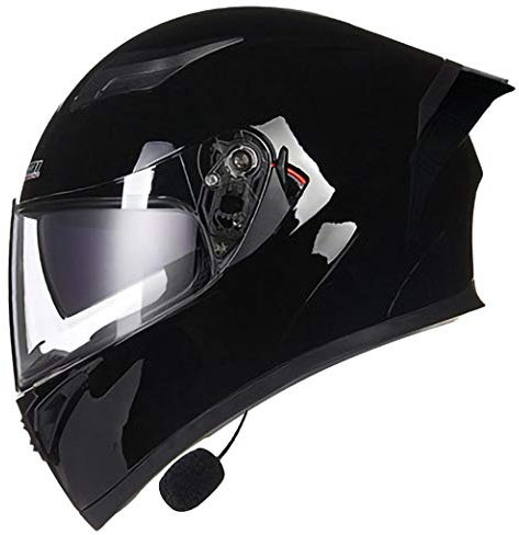 Motorrad-Helm helme,Bluetooth Retro -Helm Mofa-Helm Scooter-Helm Bobber Chopper Crash Cruiser Racing Locomotive,Integralhelm mit Anti-Fog Doppelvisier N,XL