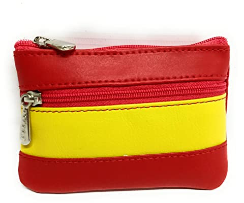 YOJAN PIEL | Monedero De Piel | Unisex | De Cuero | para Guardar Tarjetas, Billetes y Monedas | Diseño Clásico con Bandera de España | Diseñado en España