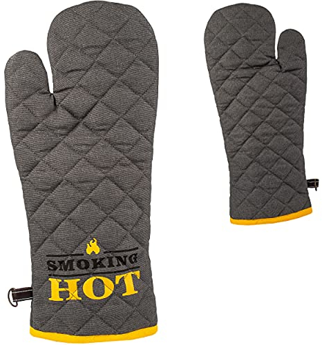 alles-meine.de GmbH 2 Stück Topfhandschuhe/Ofenhandschuhe Design frei wählbar - bis 250 °C hitzebeständig extra lang - 43 cm - Grillhandschuh - Retro - grau - 100% Baumw..