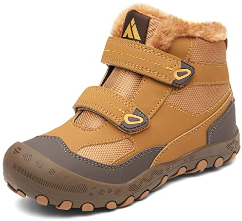 Mishansha Stivali da Neve Bambino Scarponcino Inverno Ragazzi Ragazze con Imbottitura Calda Stivaletti Trekking Escursionismo Antiscivolo Outdoor Scarpe Invernali Morbidi Comode, Marrone 32 EU