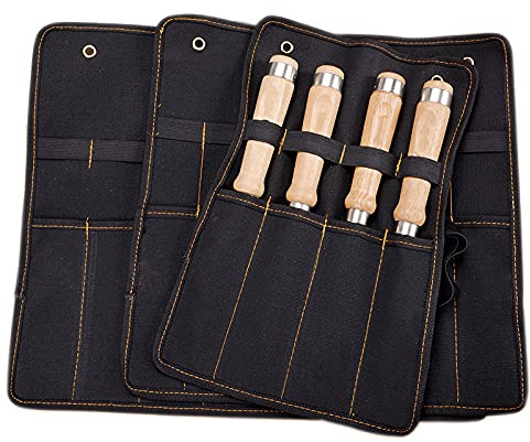 Meißel Tragetasche Canvas Tasche Werkzeugrollenhalter Schlüsseltasche 4 Taschen Organizer für Messerhämmer Hobeln Zimmermann,6 Taschen
