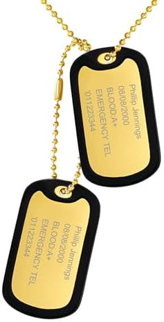 Custom4U Personalized Men's Dog Tags - Military Pendant with Silencer - Double Gold Plated Necklace for Soldiers Army ID Tag with Ball Chain - Gift