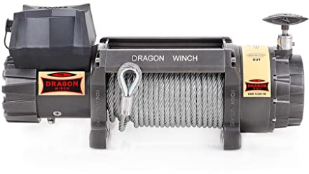 Dragon Winch Treuil électrique série Highlander 12000 lbs (5443 kg), 12V câble en acier 28m pour les véhicules tout-terrain, les SUV | treuil étanche | télécommande filaire et sans fil + accessoires