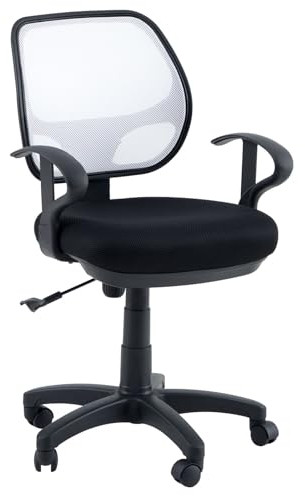 IDIMEX Kinderdrehstuhl COOL höhenverstellbar & schwenkbar, schwarz/weiß – mit Wippmechanik, gepolsterte Sitzfläche, atmungsaktiver Netzrücken, Armlehnen und Rollen [max. Belastbarkeit 100 kg]