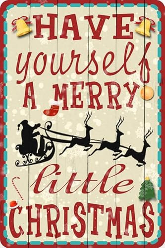 Metall-Blechschild, Vintage-Stil, Aufschrift Have Yourself A Merry Little Christmas, 15,2 x 20,3 cm, roter LKW, Aluminiumschild für Heimwanddekoration