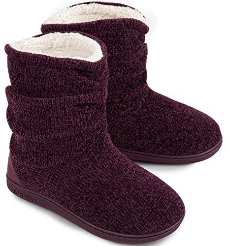 LongBay Femmes Hiver Chaud Chenille Tricot Pantoufles Bottes Douces Peluche Toison Mémoire Foam Femmes Pantoufles