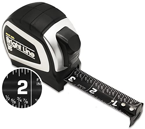 Perfect Measuring Tape - BrightLine High Contrast Dark Mode Easy Read Tape Measure for Low Light Visibility - Heavy Duty Rubber Case 18ft (Inch Fractions) Dual Sided Auto Lock Tape Measure Retractable
