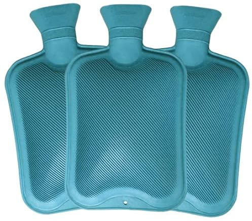Pack of 3 Hot Water Bottles - x3 Natural Rubber 2 Litre Hot Water Bottles - Perfect Hot Water Bag for Pain Relief (Blue)