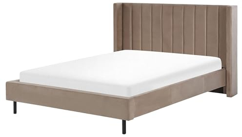 Beliani Upholstered Sturdy Frame Bed 160x200 Cm Eu King Size Velvet with Wood Legs Beige & Black Villette