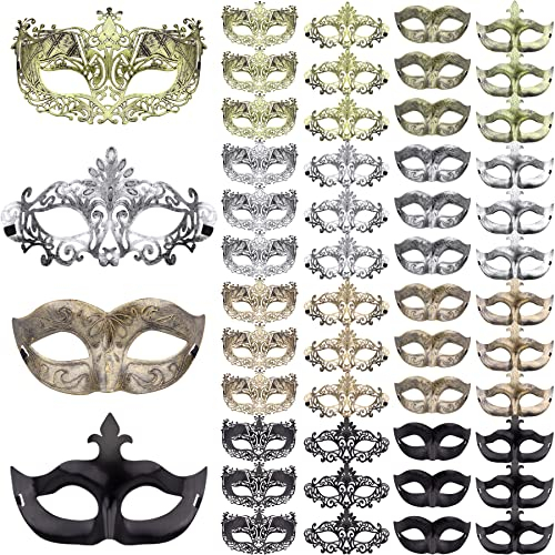 FEQO 48 Stück Venezianische Maske Maskerade Maske Karnevals Vintage Antik Masken Retro Maskerade Masken Venezianische Masken für Damen Herren Halloween Kostüm Party