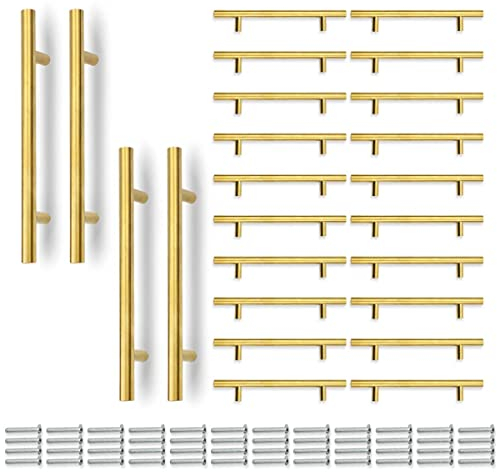 Bwintech 24 Piezas Tiradores de Oro para Cocina y Armarios - 200MM (128MM Agujero Central) - Acero Inoxidable, Ideal para Cajones