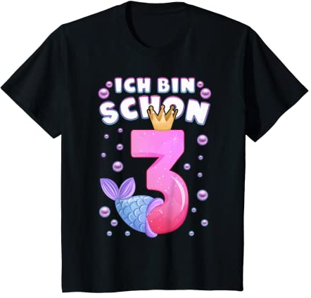 Kinder 3. Geburtstag, Mädchen, Meerjungfrau Flosse, Nummer 3 T-Shirt